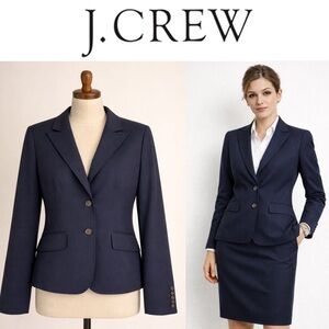 J. Crew Navy Blue Pinstripe Lightweight Wool Blazer Two Button Front Size 8